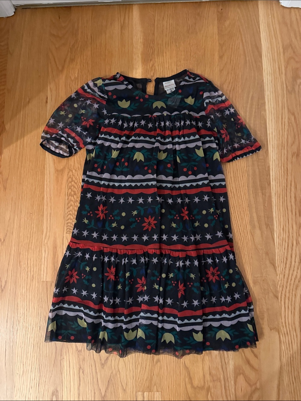 Hanna Andersson Navy Floral Stripe Mesh Dress